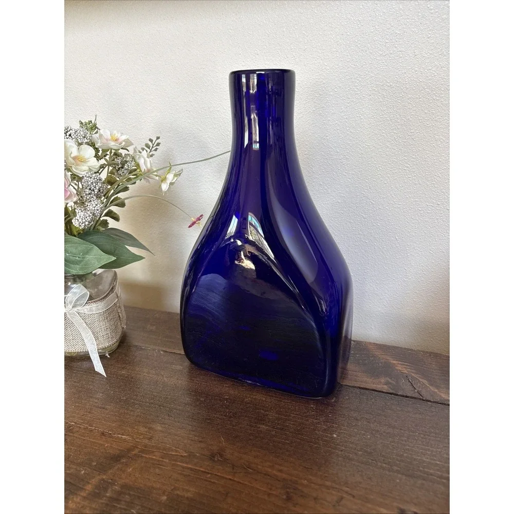 Vintage Cobalt Blue Vase Decanter Wanda Hand Made In Poland 11